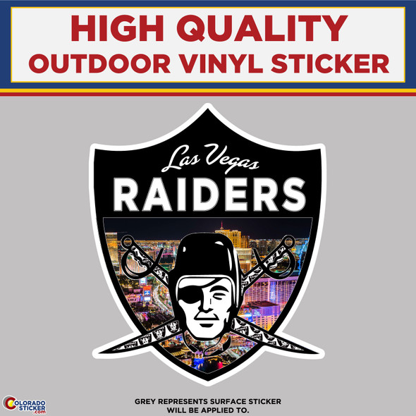 Las Vegas Raiders With Skyline Background, High Quality Vinyl Stickers