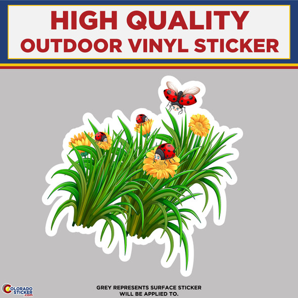 Flowers With Ladybugs, High Quality Vinyl Stickers