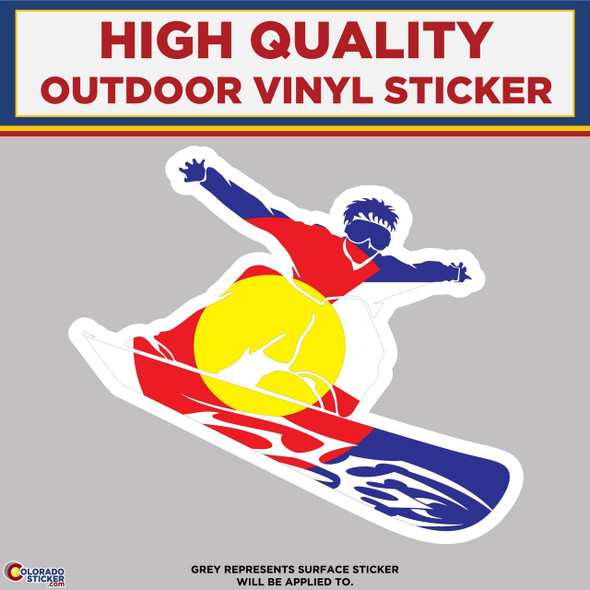 Colorado Flag Snowboarder, High Quality Vinyl Stickers New Colorado Sticker