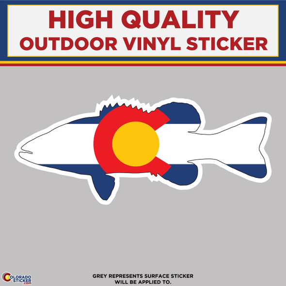 Bass Fish with Colorado Flag, High Quality Vinyl Stickers