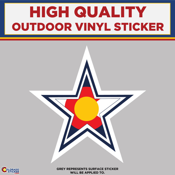 Cowboys Star With Colorado Flag, High Quality Vinyl Stickers New Colorado Sticker