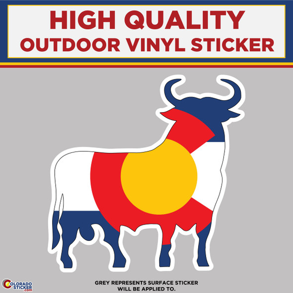 Bull With Colorado Flag Design, High Quality Vinyl Stickers