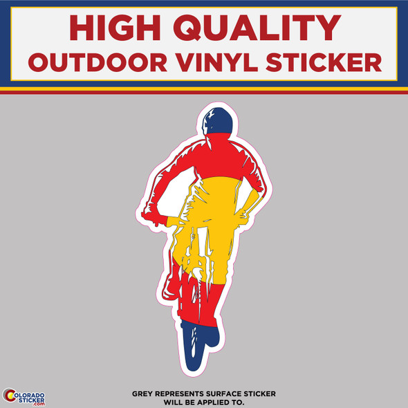Mountain Biker with Colorado Flag, High Quality Vinyl Stickers physical New Shop All Stickers Colorado Sticker