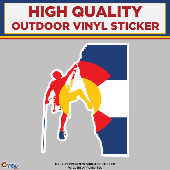 Mountain Rock Climber with Colorado Flag, High Quality Vinyl Stickers New Colorado Sticker