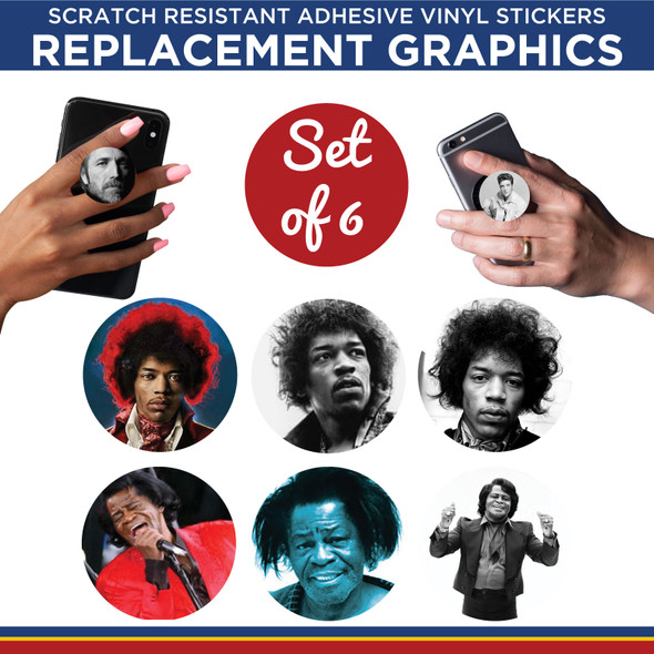 Jimmy Hendrix and James Brown Phone Holder Replacement Graphic Vinyl Stickers