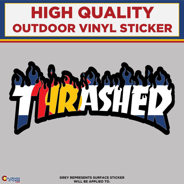 Thrasher Logo With Colorado Flag Pattern, High Quality Vinyl Stickers physical New Shop All Stickers Colorado Sticker