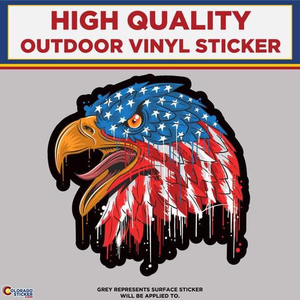 Eagle Head with American Flag, High Quality Vinyl Stickers New Colorado Sticker