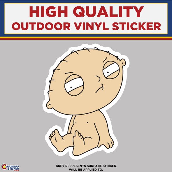 Stewie Griffin Sitting Naked, Family Guy, High Quality Vinyl Stickers New Colorado Sticker