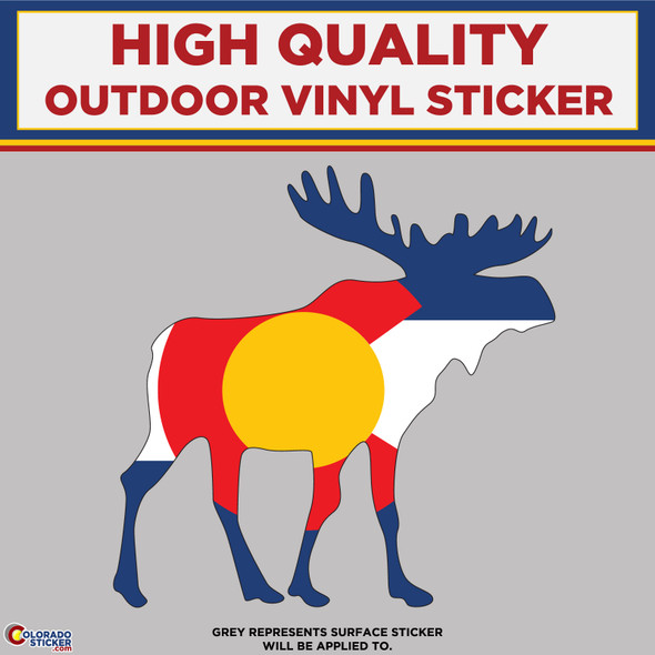 Moose With Colorado Flag Pattern, High Quality Vinyl Sticker Decal