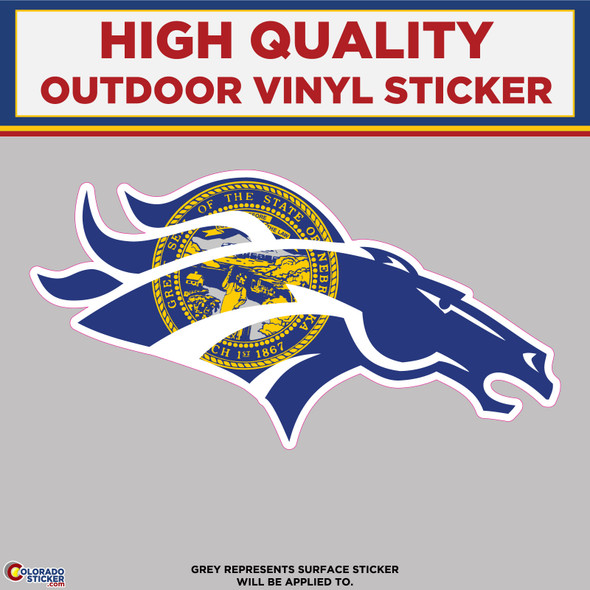 Broncos Horse Head With Nebraska Flag, High Quality Vinyl Stickers New Colorado Sticker