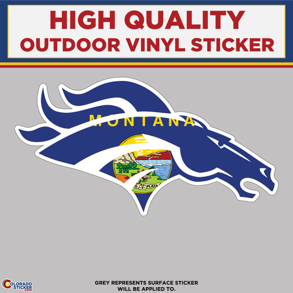 Broncos Horse Head With Montana Flag, High Quality Vinyl Stickers New Colorado Sticker