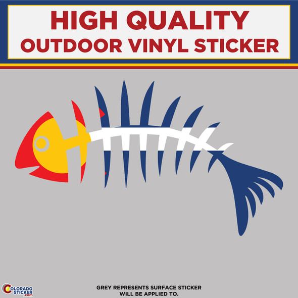 Fish Bone Skeleton With Colorado Flag, Die Cut High Quality Vinyl Sticker Decal New Colorado Sticker