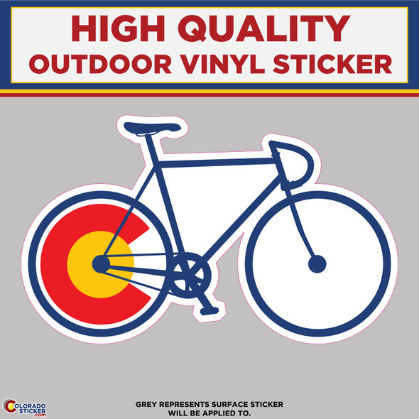 Bicycle With Colorado Flag, High Quality Vinyl Sticker Decal