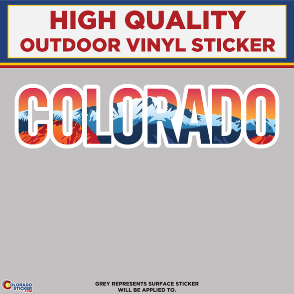 Colorado Text With Landscape background, High Quality Vinyl Sticker Decal