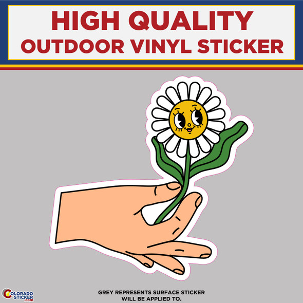 Hand Holding A Daisy Flower, High Quality Vinyl Stickers