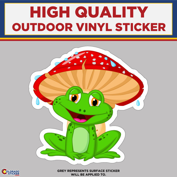 Frog Under Mushroom, High Quality Vinyl Sticker Decals
