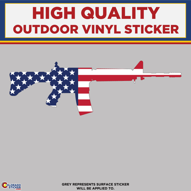 AR 15 Rifle With American Flag Pattern, High Quality Vinyl Stickers New Colorado Sticker