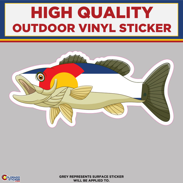 Colorado Flag Bass Fish, High Quality Vinyl Stickers New Colorado Sticker