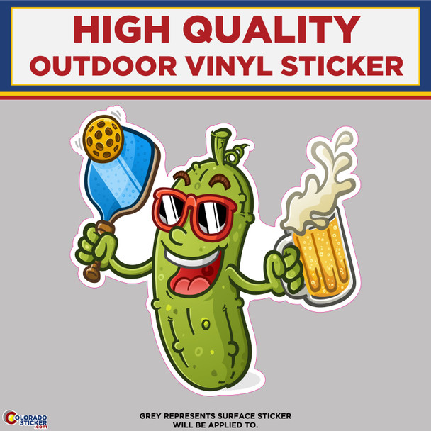 Pickleball Player with Beer, High Quality Vinyl Sticker Decals New Colorado Sticker