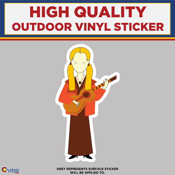 Phoebe playing guitar FRIENDS TV Show, High Quality Vinyl Stickers New Colorado Sticker