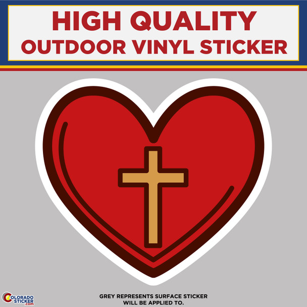 Christian Heart with Cross, High Quality Vinyl Stickers New Colorado Sticker