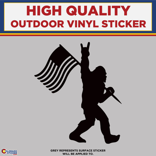 Big Foot with American Flag Black, Die Cut High Quality Vinyl Stickers