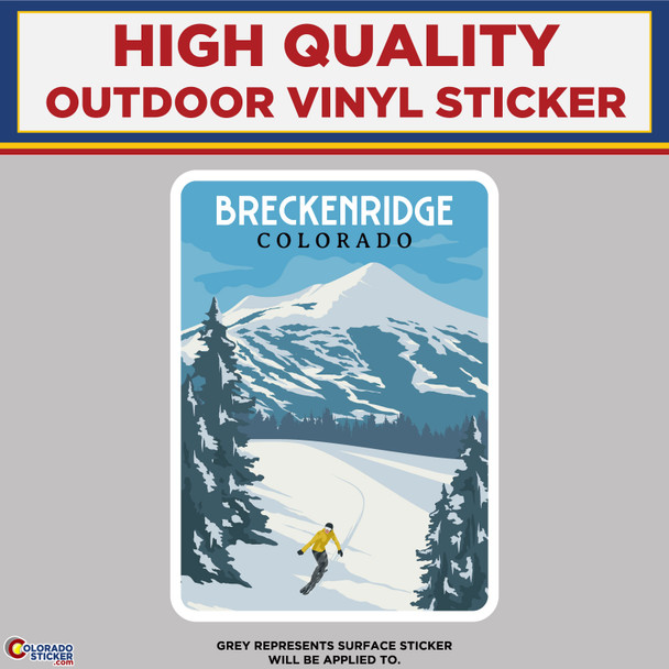 Breckenridge Colorado Skier on Slopes, High Quality Vinyl Stickers