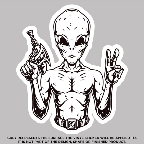 Alien With Gun and Peace Sign,  High Quality Vinyl Stickers