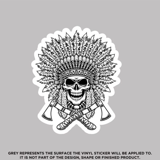 Native American Skull With Hatchet, High Quality Vinyl Stickers