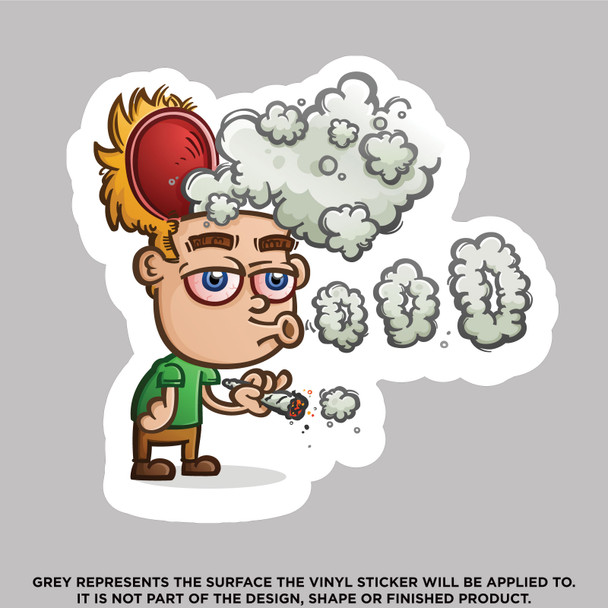 Stoner blowing smoke with a joint vinyl sticker decal