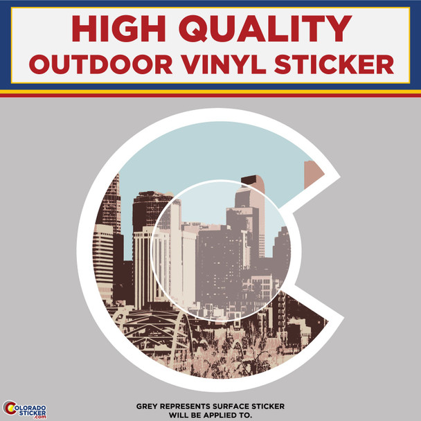 Downtown Denver Skyline & Colorado C, High Quality Vinyl Stickers