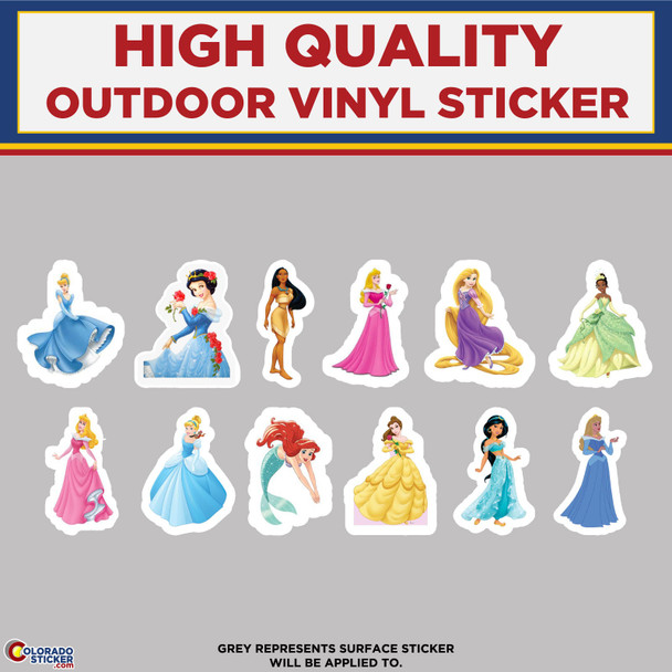 Disney Princess Characters Pack, High Quality Vinyl Stickers