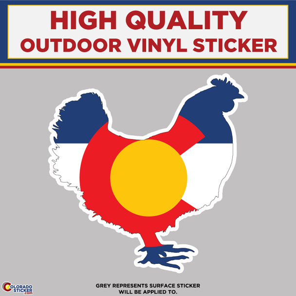 Colorado Flag Standing Chicken, High Quality Vinyl Sticker New Colorado Sticker