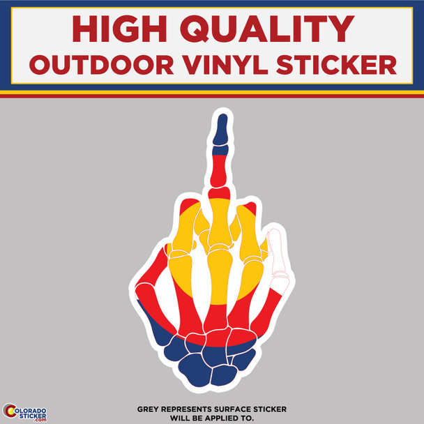 Skeleton Middle Finger With Colorado Flag, High Quality Vinyl Stickers