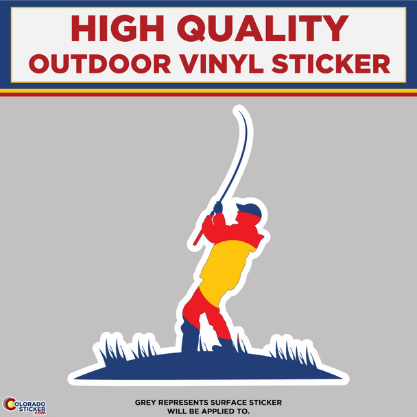 Fisherman with Colorado Flag, High Quality Vinyl Stickers physical New Shop All Stickers Colorado Sticker