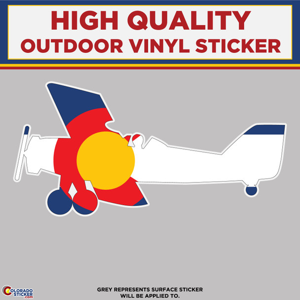 Bi Plane With Colorado Flag 1, High Quality Vinyl Stickers New Colorado Sticker