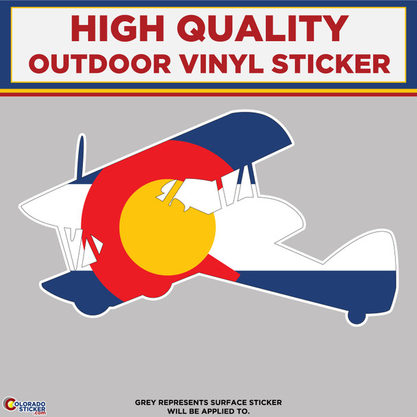 Bi Plane With Colorado Flag 2, High Quality Vinyl Stickers New Colorado Sticker