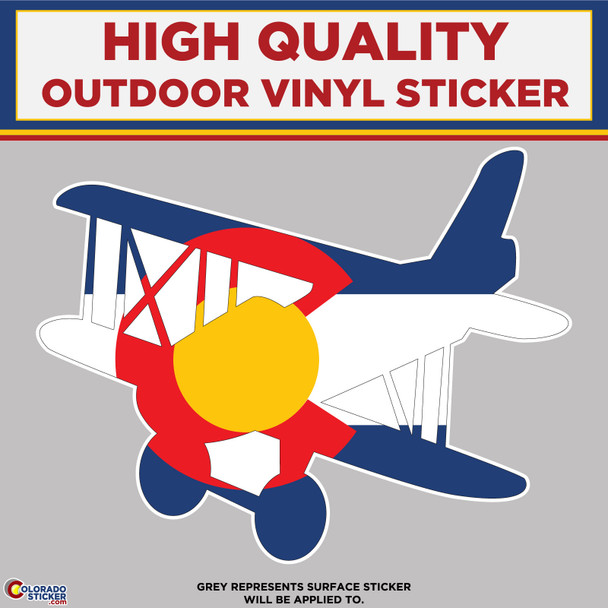Bi Plane With Colorado Flag 3, High Quality Vinyl Stickers New Colorado Sticker
