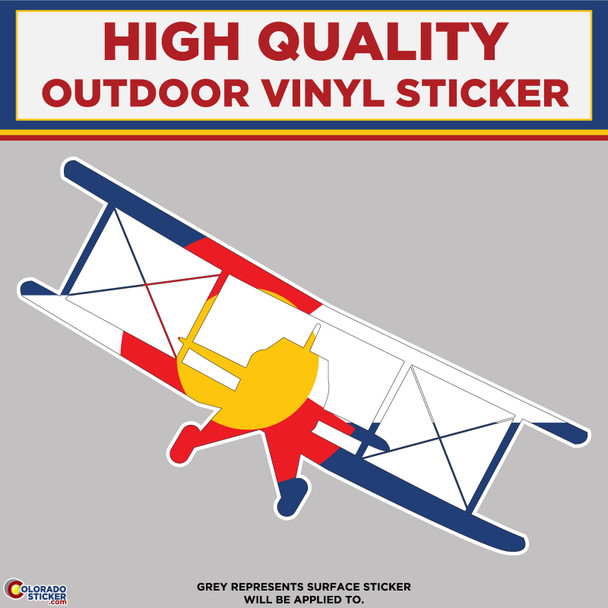Bi Plane With Colorado Flag 4, High Quality Vinyl Stickers New Colorado Sticker