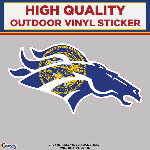 Broncos Horse Head With Nebraska Flag, High Quality Vinyl Stickers physical New Shop All Stickers Colorado Sticker