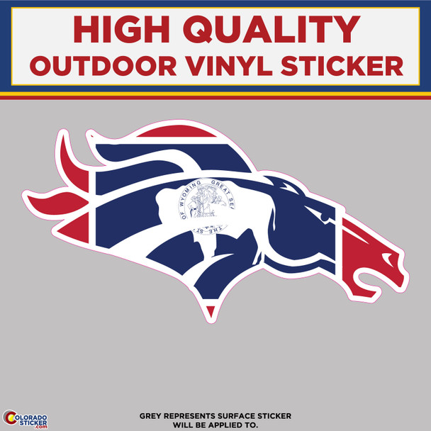 Broncos Horse Head With Wyoming Flag, High Quality Vinyl Stickers physical New Shop All Stickers Colorado Sticker