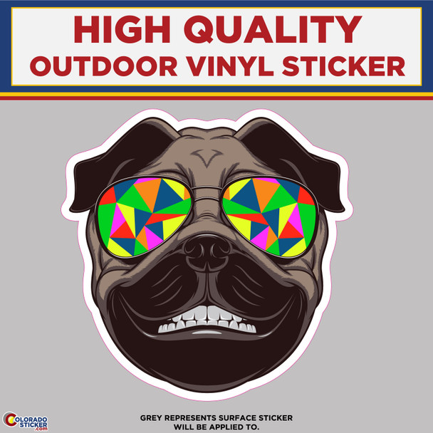 Pug with Glasses, High Quality Vinyl Stickers