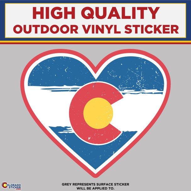 Heart With Grunge Colorado Flag, High Quality Vinyl Sticker Decal New Colorado Sticker