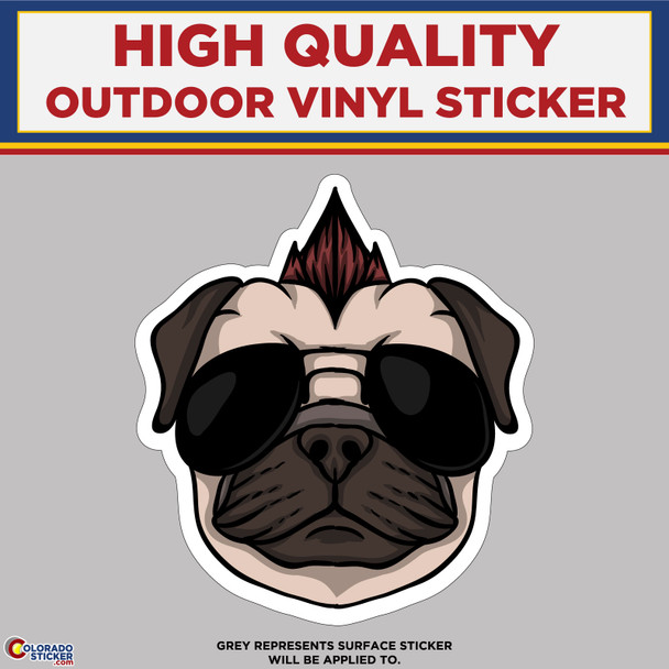 Pug With Mohawk, High Quality Vinyl Stickers