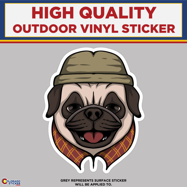 Pug Wearing Fedora, High Quality Vinyl Stickers