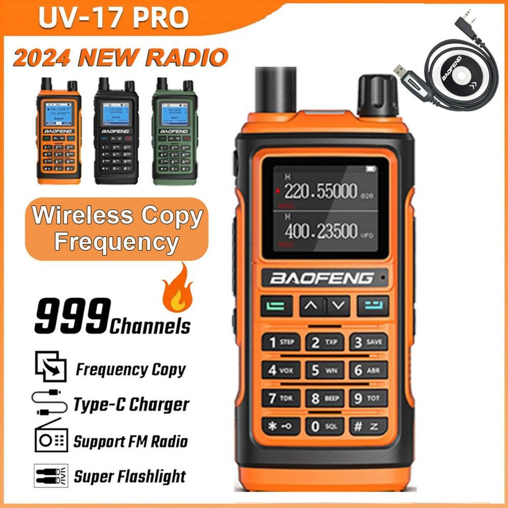 BAOFENG UV-17R Ham Radio Long Range Two Way Radio Upgrade of baofeng UV-5R Dual Band USB Charger 999 Channels Hands Free VOX Walkie Talkies for Adults Baofeng UV-17 Pro 5W Tri-Band 1800mAH 999 Channels VHF&frasl;UHF Long Range  Walkie Talkie Two Way Radio + Programming Cable