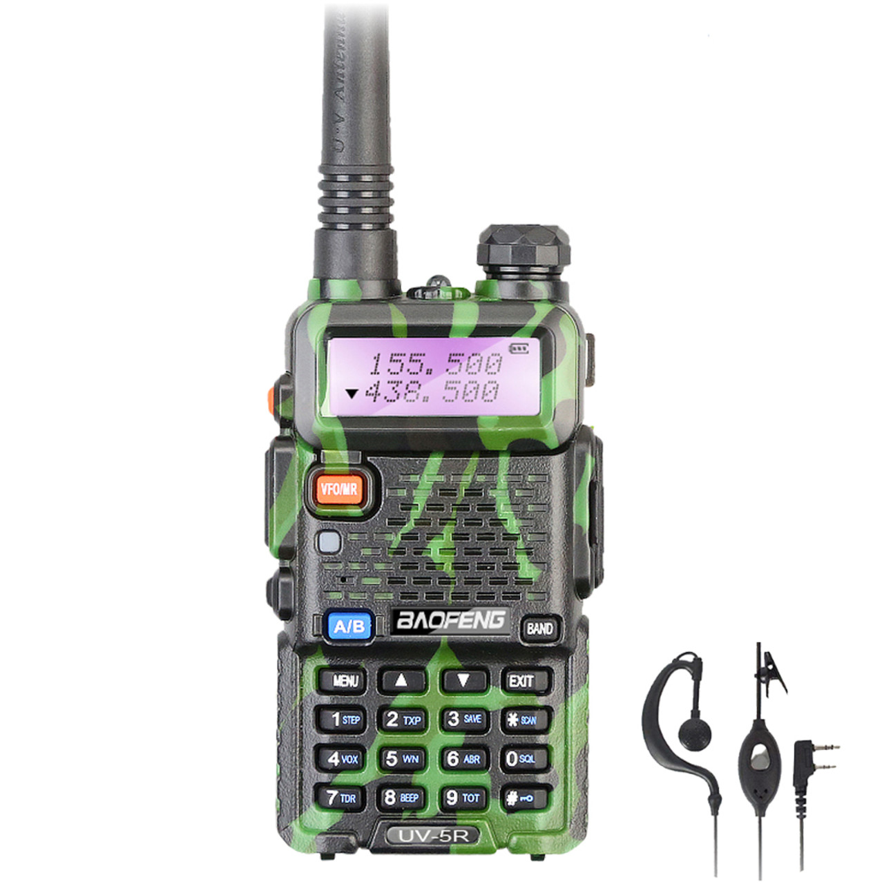 BAOFENG UV-5R Dual Band UHF/VHF Walkie Talkie Two Way FM Green Radio +  Headset (Earpiece)