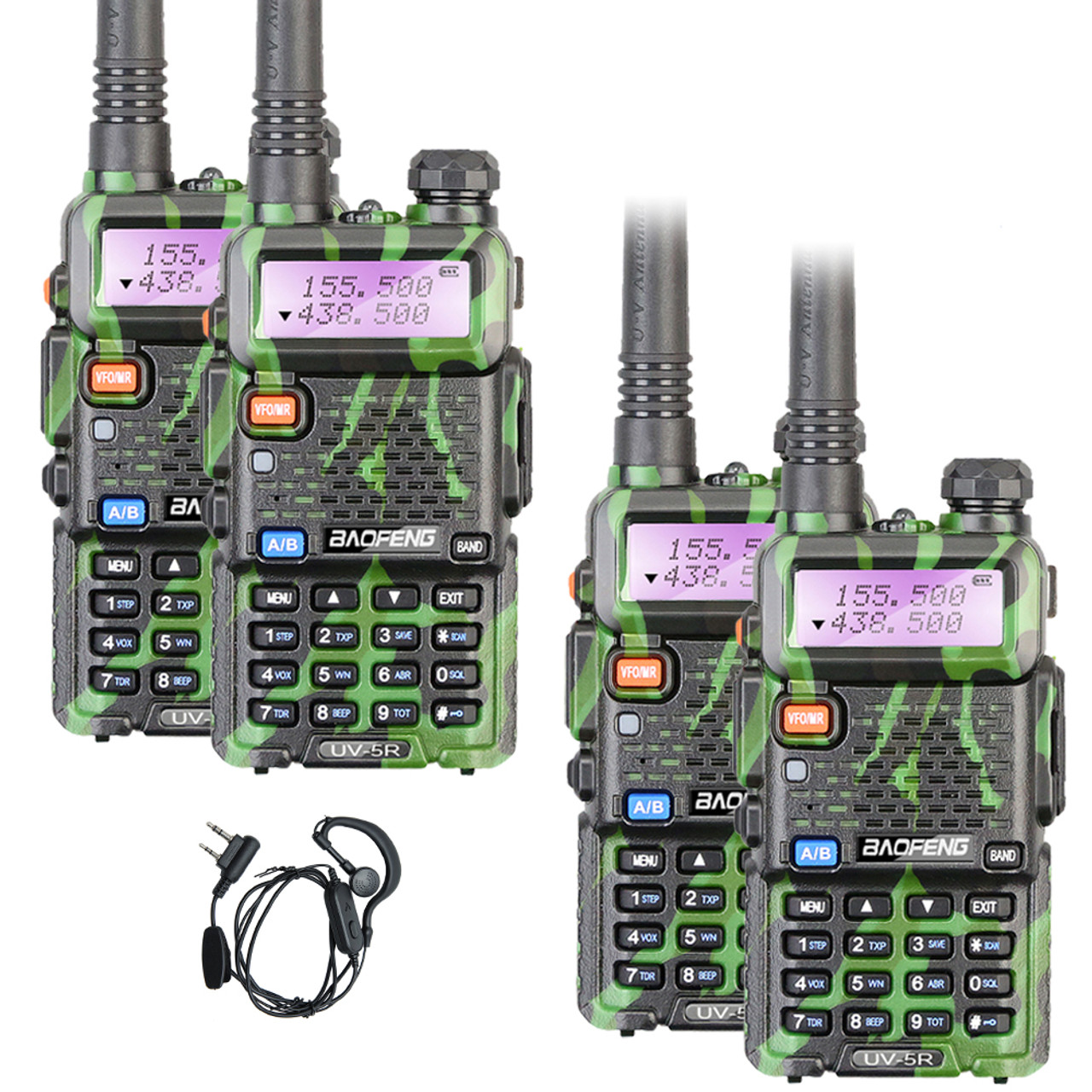 x BAOFENG UV-5R Dual Band UHF/VHF Green Walkie Talkies Two Way Ham Radio  Long Range Earpiece Baofeng Radio UK