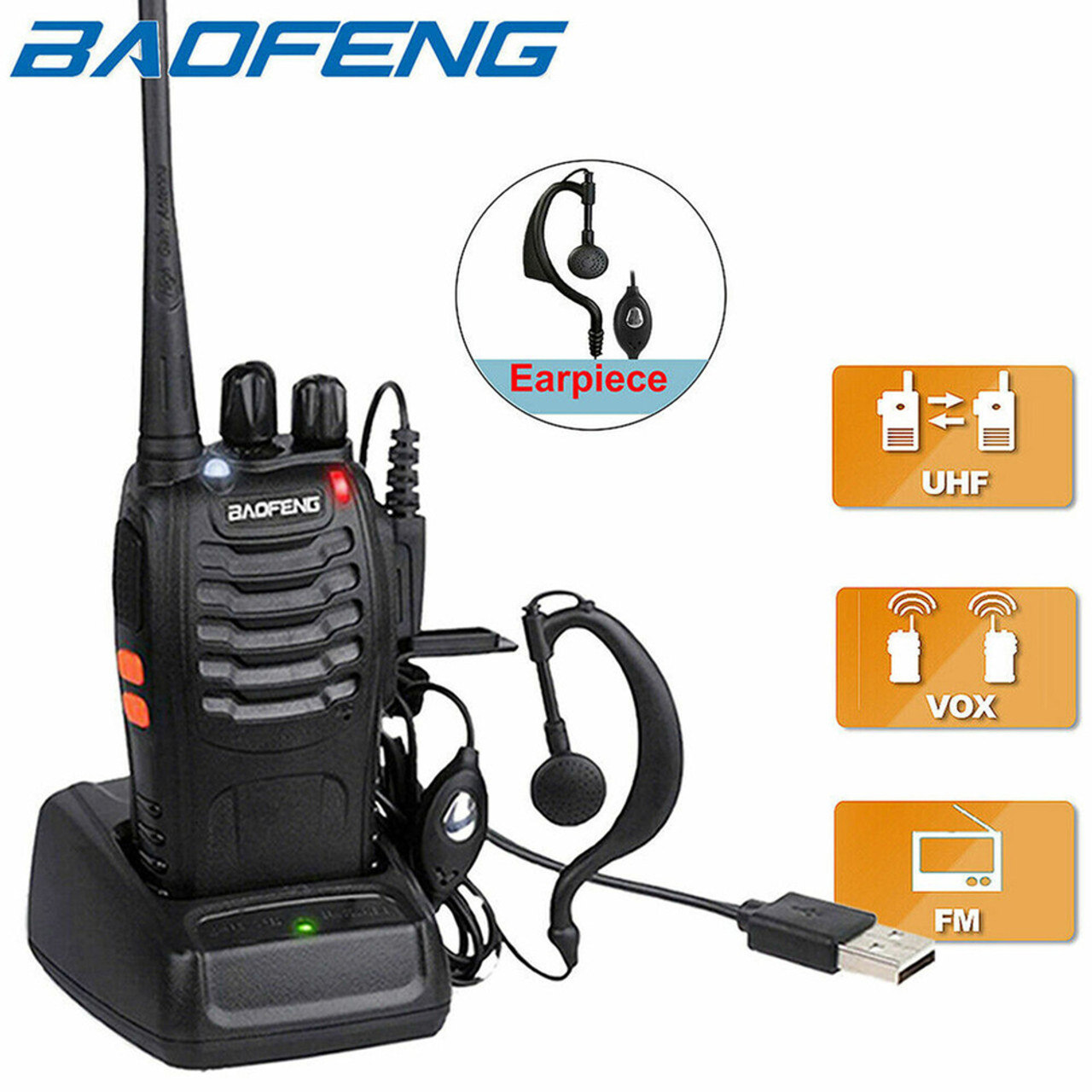 Baofeng Radio BF-888S UHF Walkie Talkie Long Range VOX Two Way Radio  Earpiece