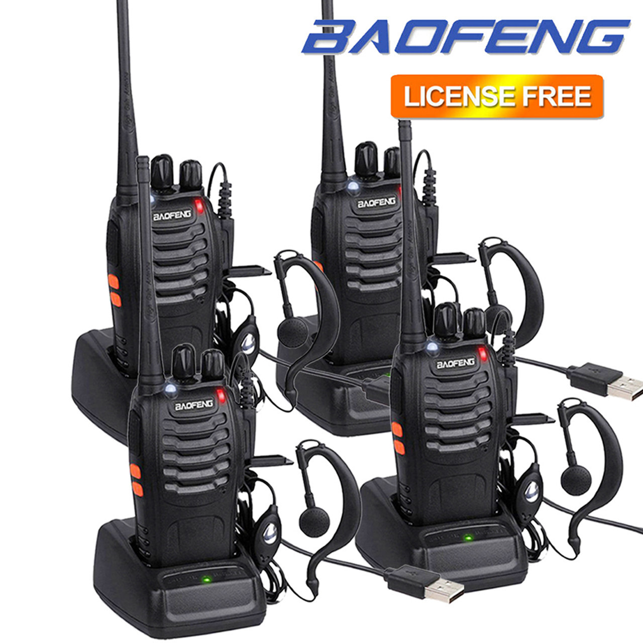 4X Baofeng BF-888S UHF Walkie Talkie Long Ra2-1nge VOX Two Way Radio  Earpiece